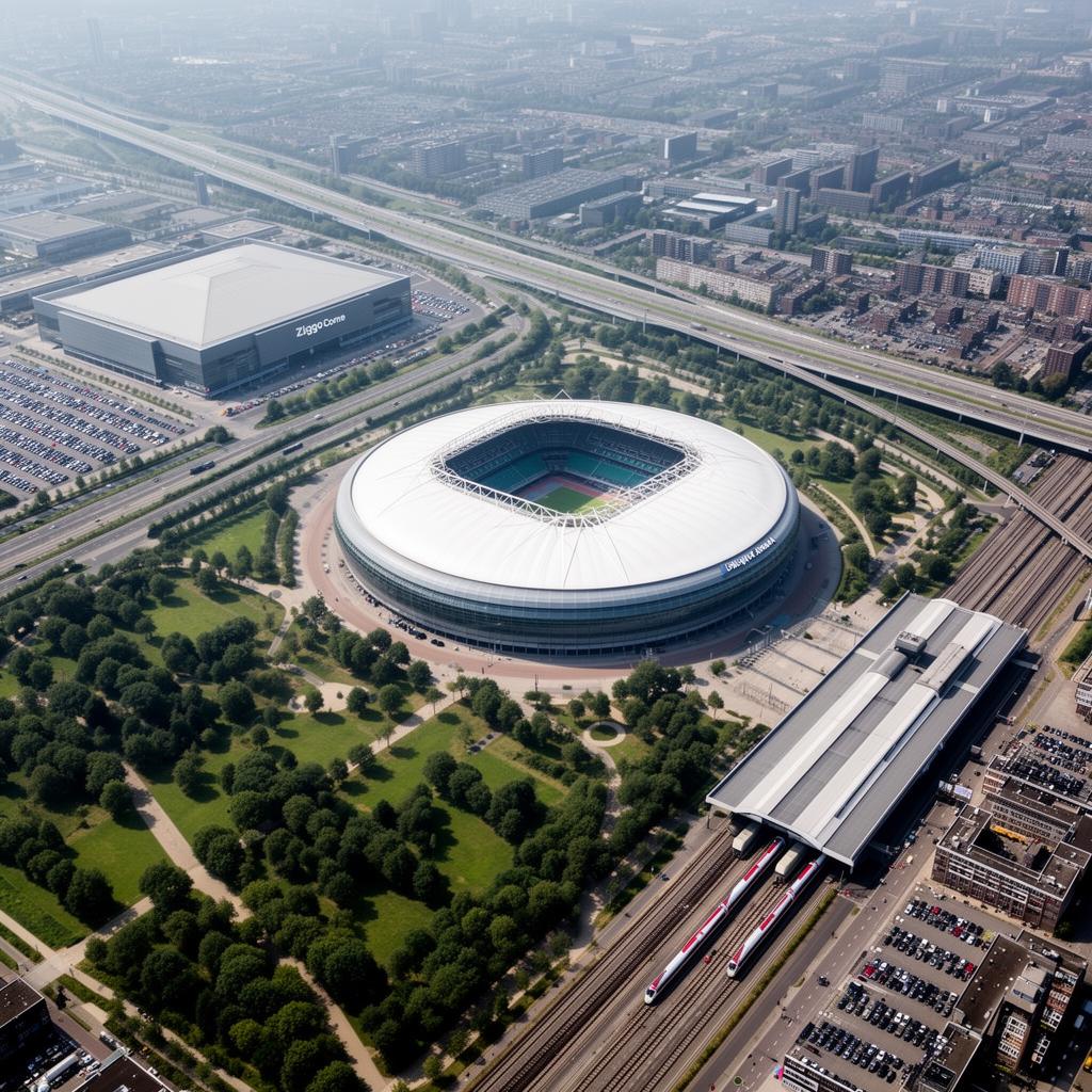 Luchtfoto Amsterdam-Zuidoost: Ziggo Dome, Johan Cruijff ArenA en Station Bijlmer ArenA